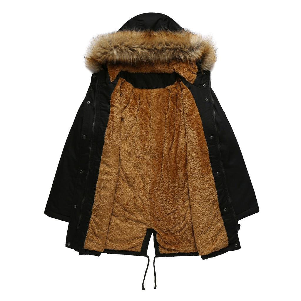 Anya - Plus Velvet Cotton Hooded Fur Collar Coat