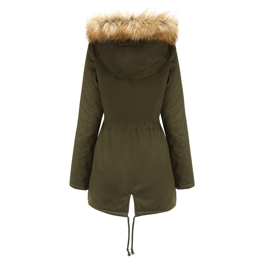 Anya - Plus Velvet Cotton Hooded Fur Collar Coat