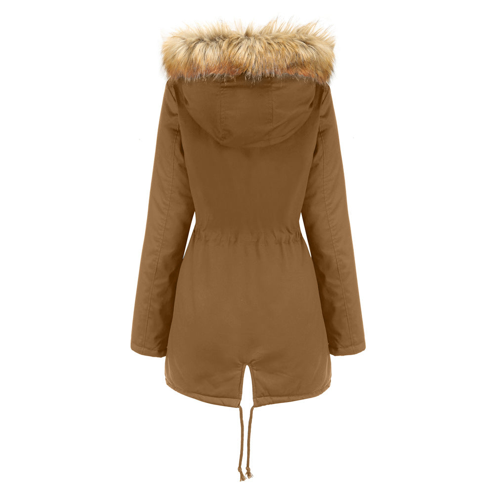 Anya - Plus Velvet Cotton Hooded Fur Collar Coat