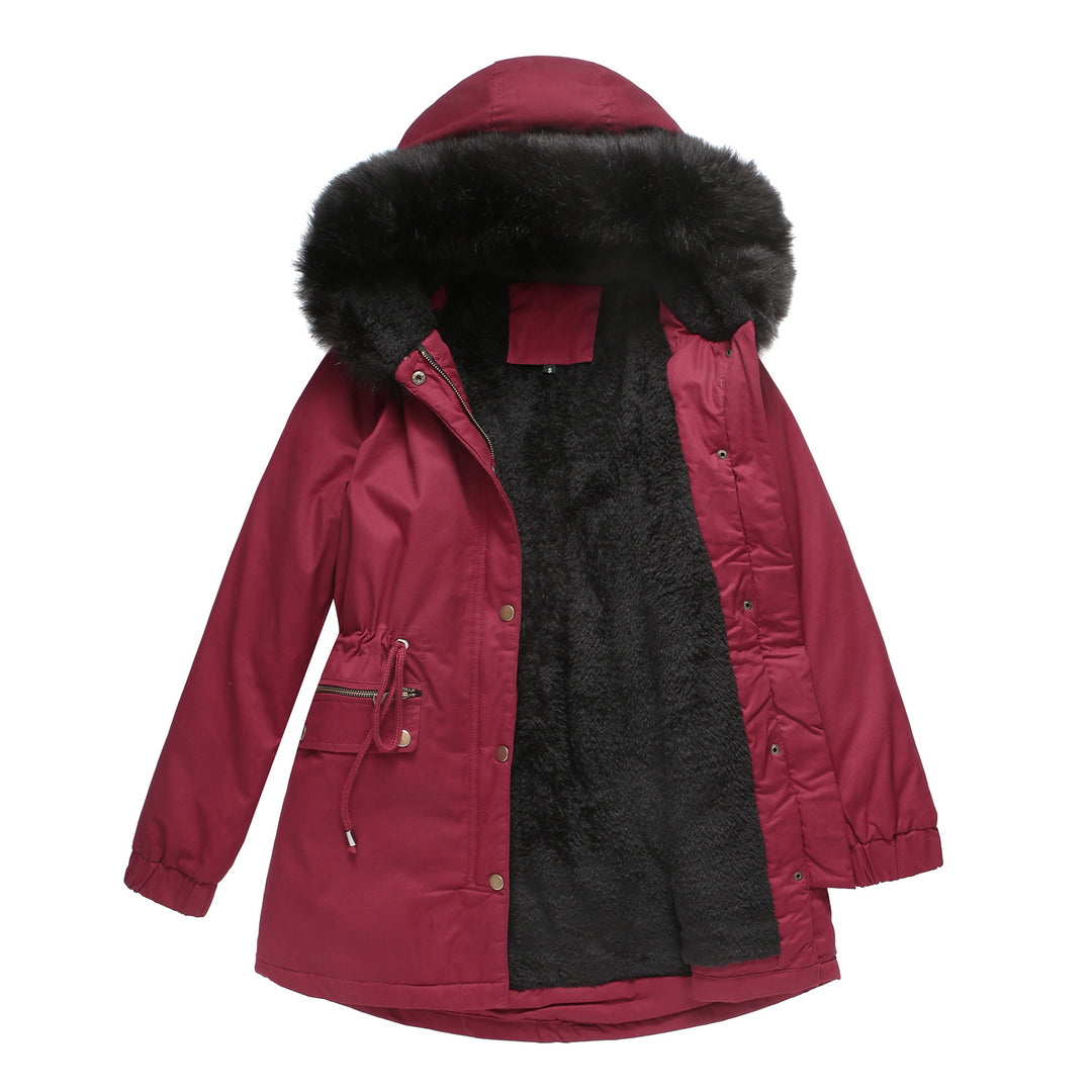 Rosie - Fur Collar Hooded Parka - Plus Velvet Cotton Coat