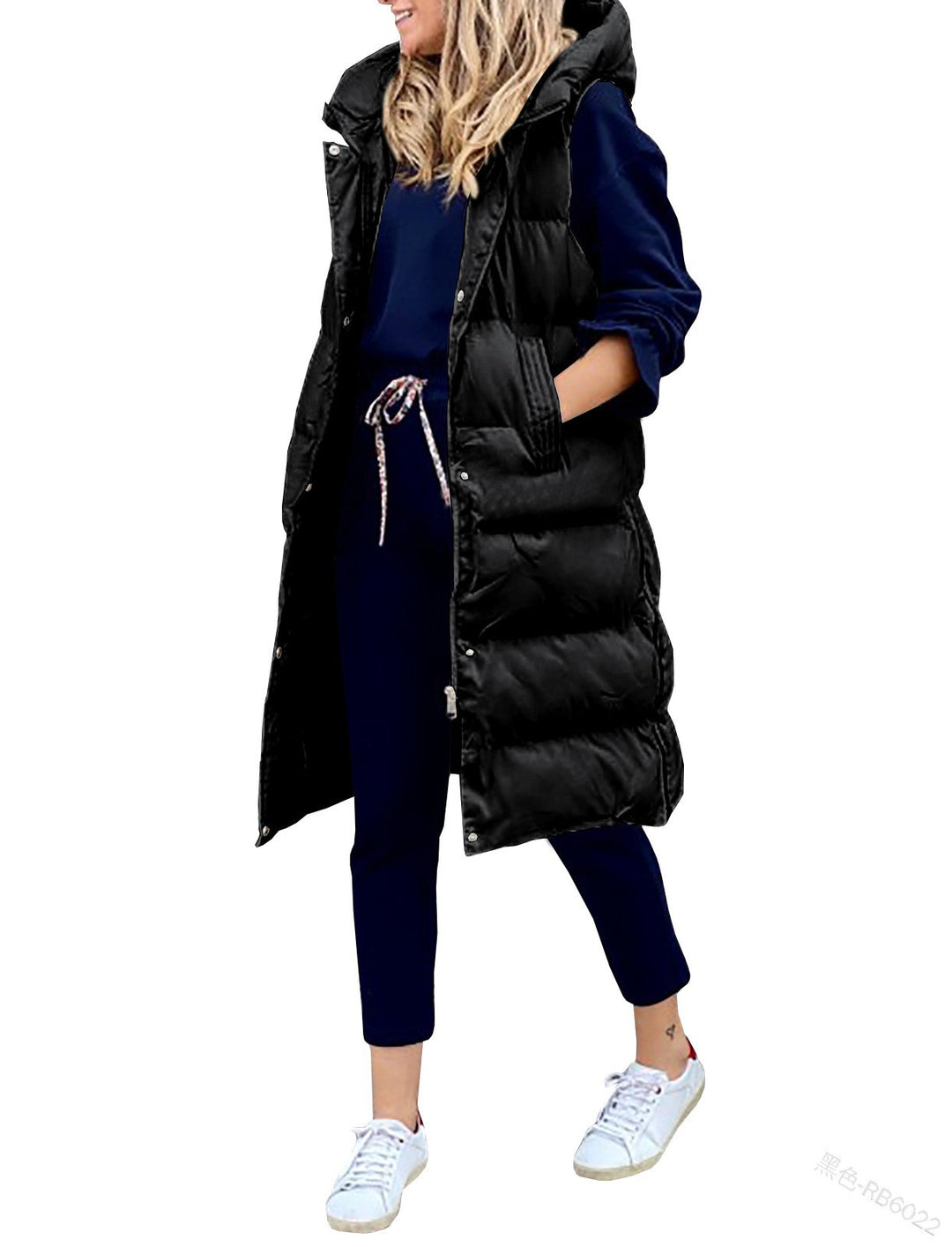 Women's Hooded Long Cotton Vest Jacket