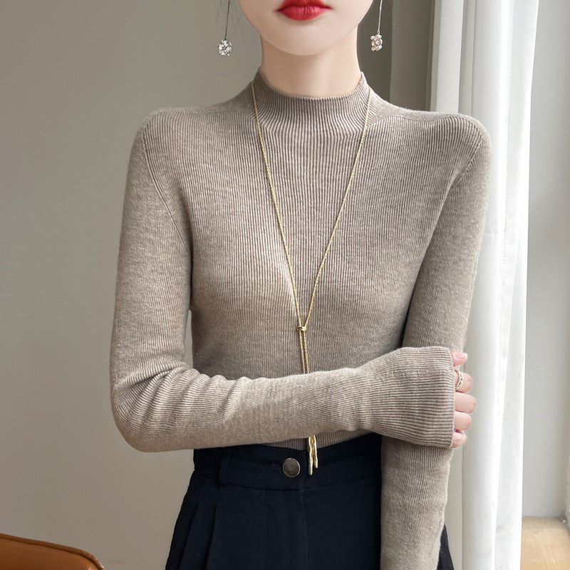 Half-High Collar Slim Bottom Knitted Sweater