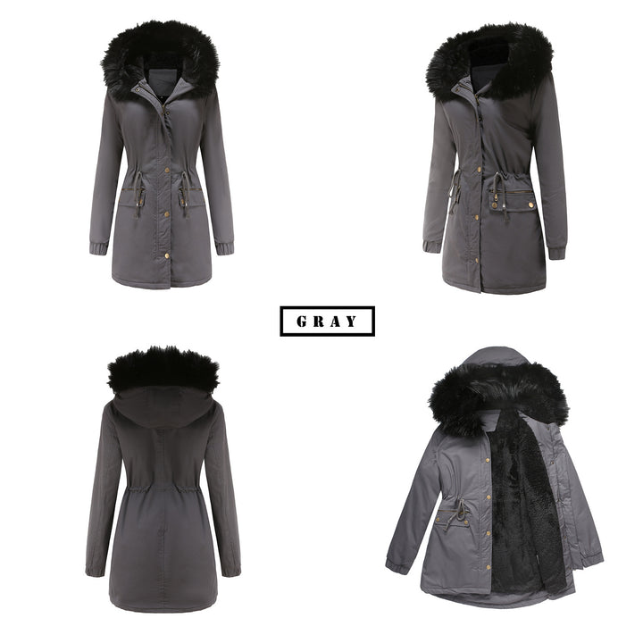 Rosie - Fur Collar Hooded Parka - Plus Velvet Cotton Coat