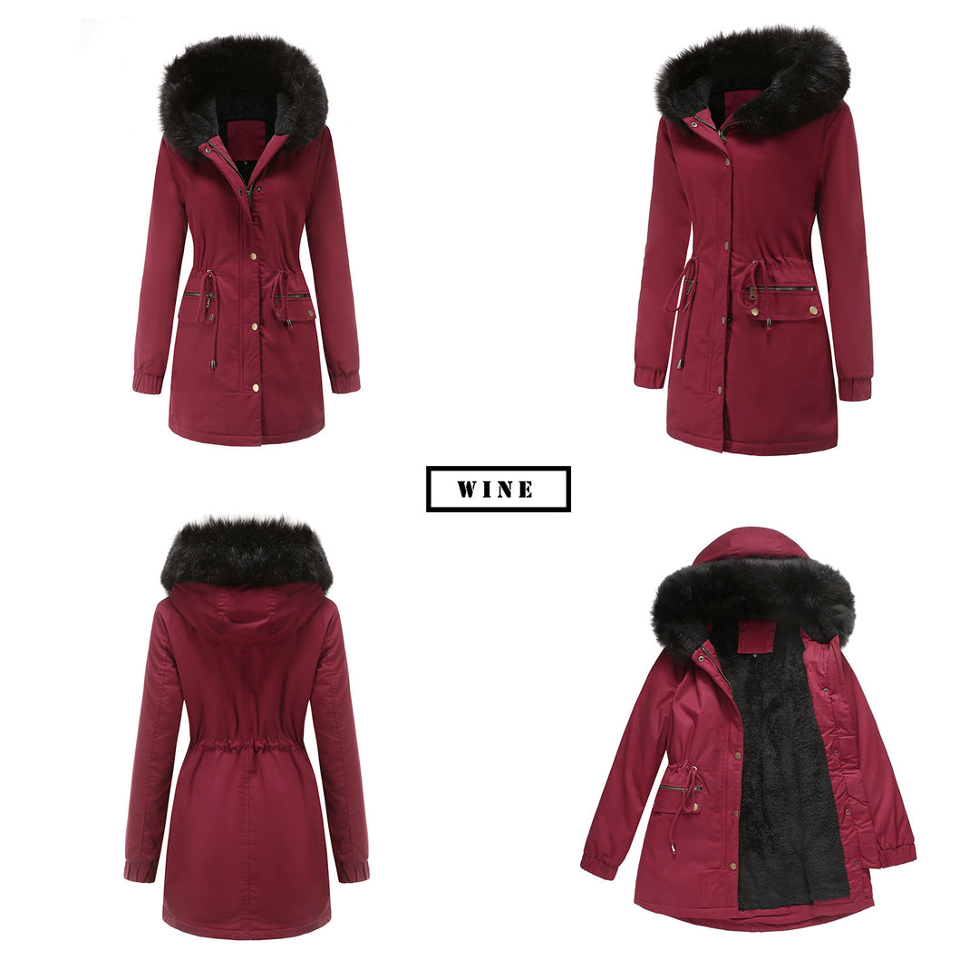 Rosie - Fur Collar Hooded Parka - Plus Velvet Cotton Coat