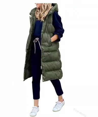 Women's Hooded Long Cotton Vest Jacket