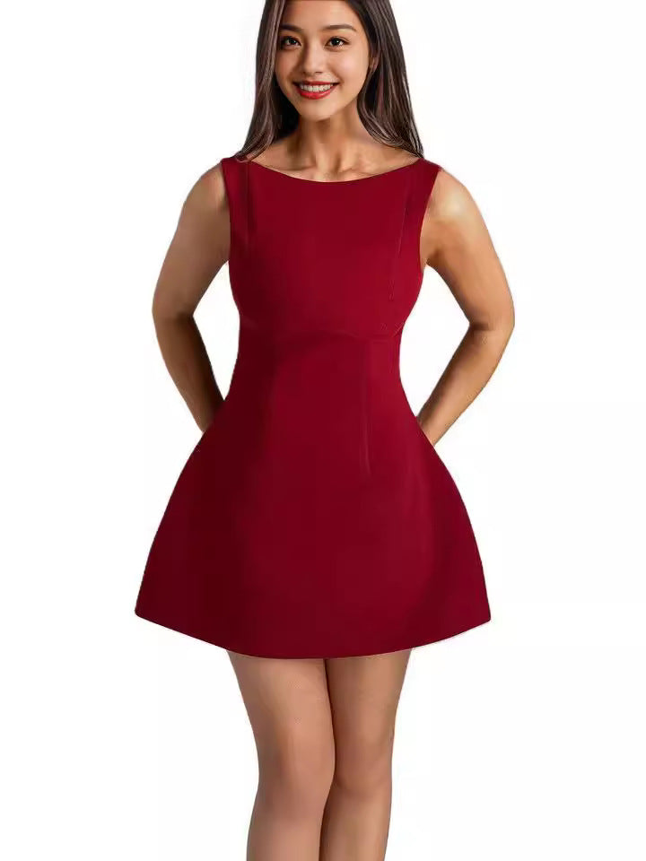 Solid Color Double-Layer Vest Dress