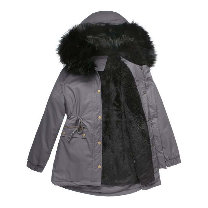 Rosie - Fur Collar Hooded Parka - Plus Velvet Cotton Coat