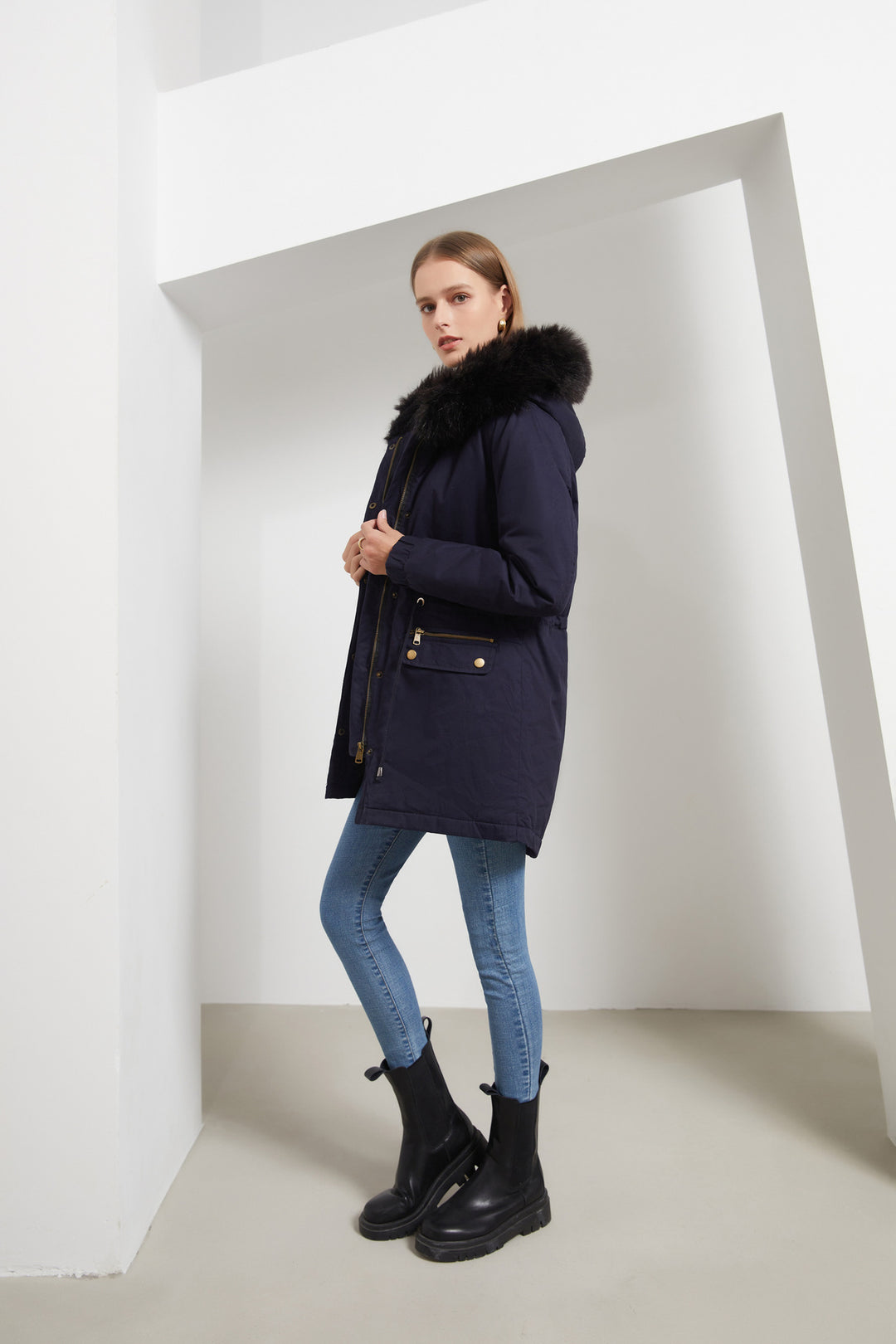 Rosie - Fur Collar Hooded Parka - Plus Velvet Cotton Coat