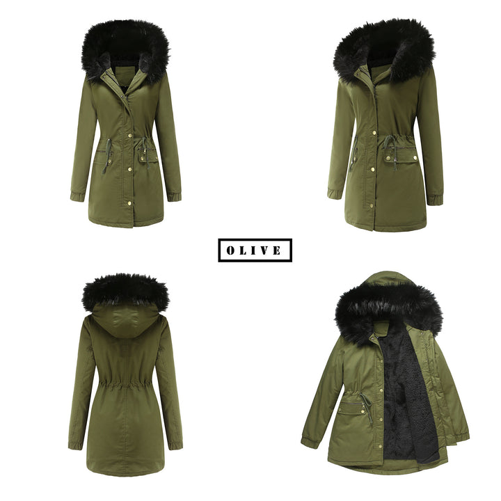 Rosie - Fur Collar Hooded Parka - Plus Velvet Cotton Coat