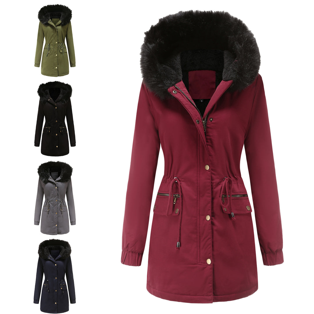 Rosie - Fur Collar Hooded Parka - Plus Velvet Cotton Coat