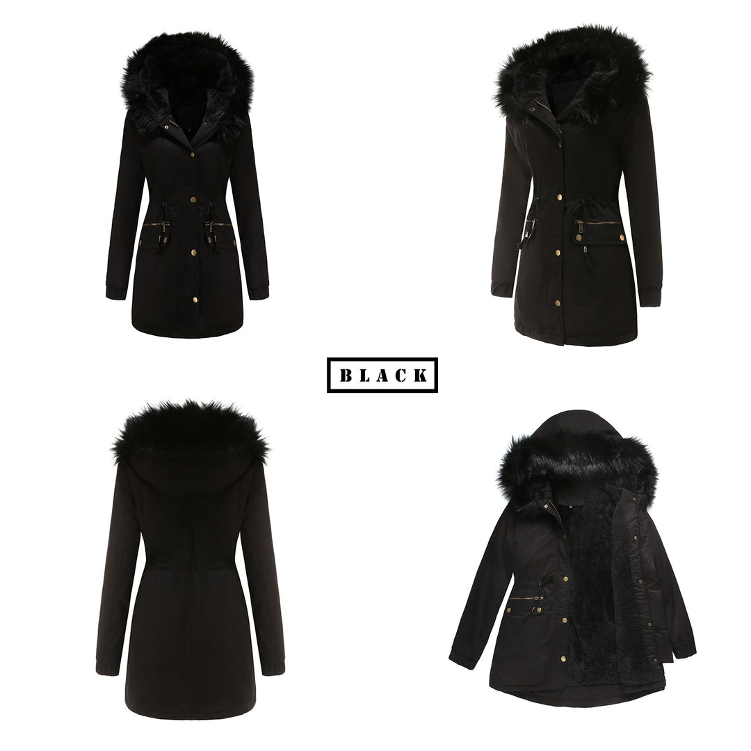 Rosie - Fur Collar Hooded Parka - Plus Velvet Cotton Coat