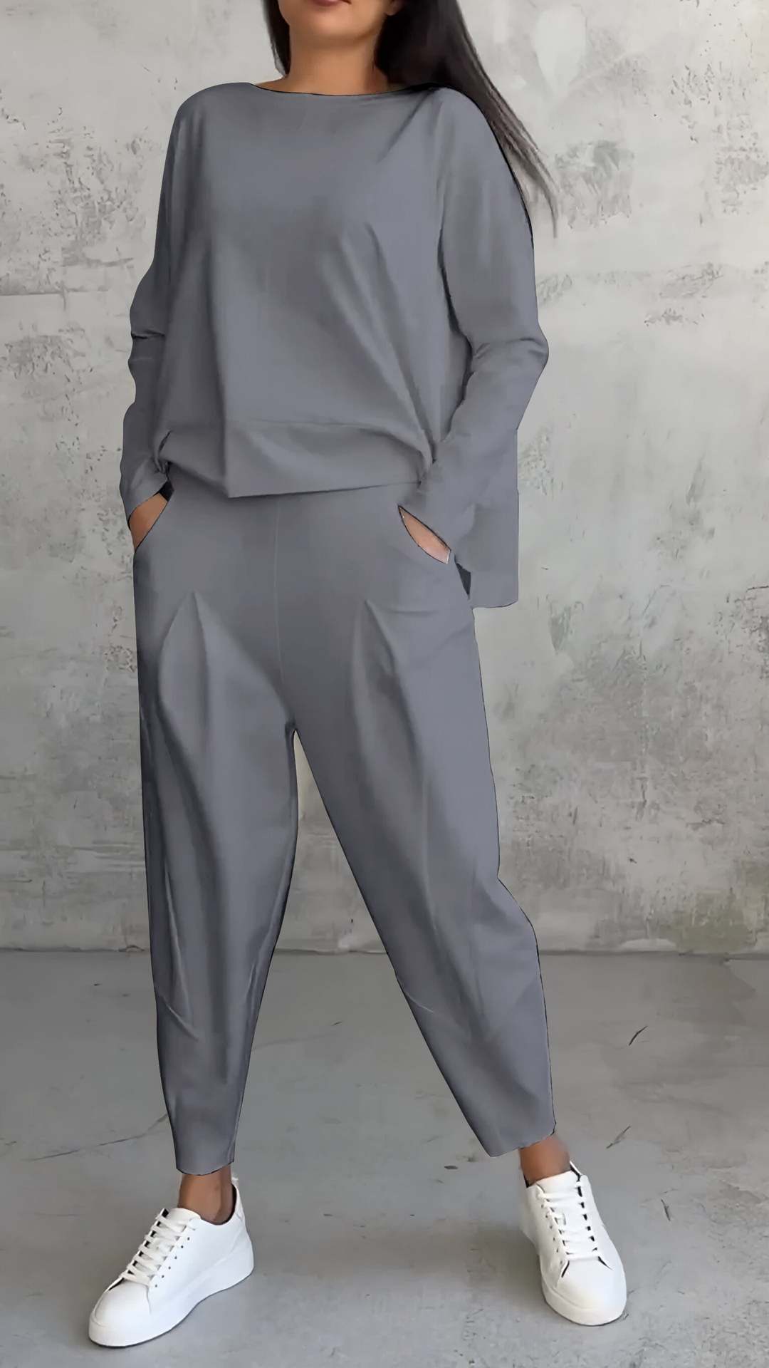 Clara - Irregular Design Sweater & Harem Pants Suit.