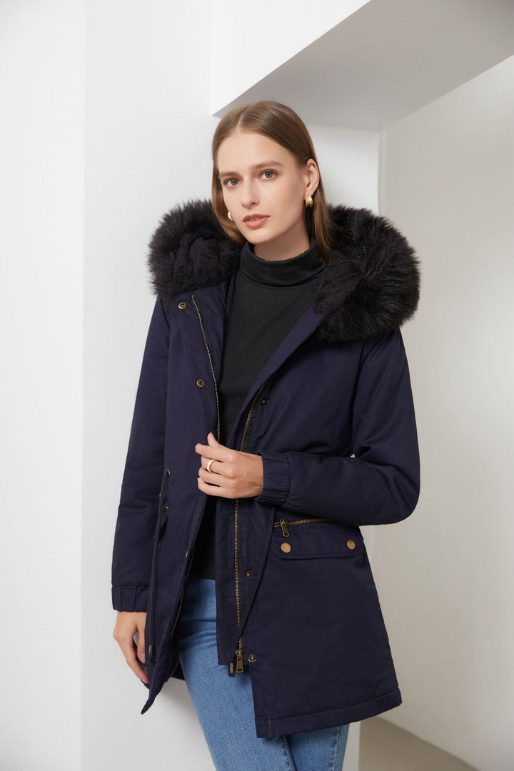 Rosie - Fur Collar Hooded Parka - Plus Velvet Cotton Coat