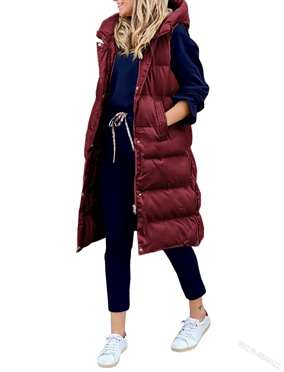 Women's Hooded Long Cotton Vest Jacket