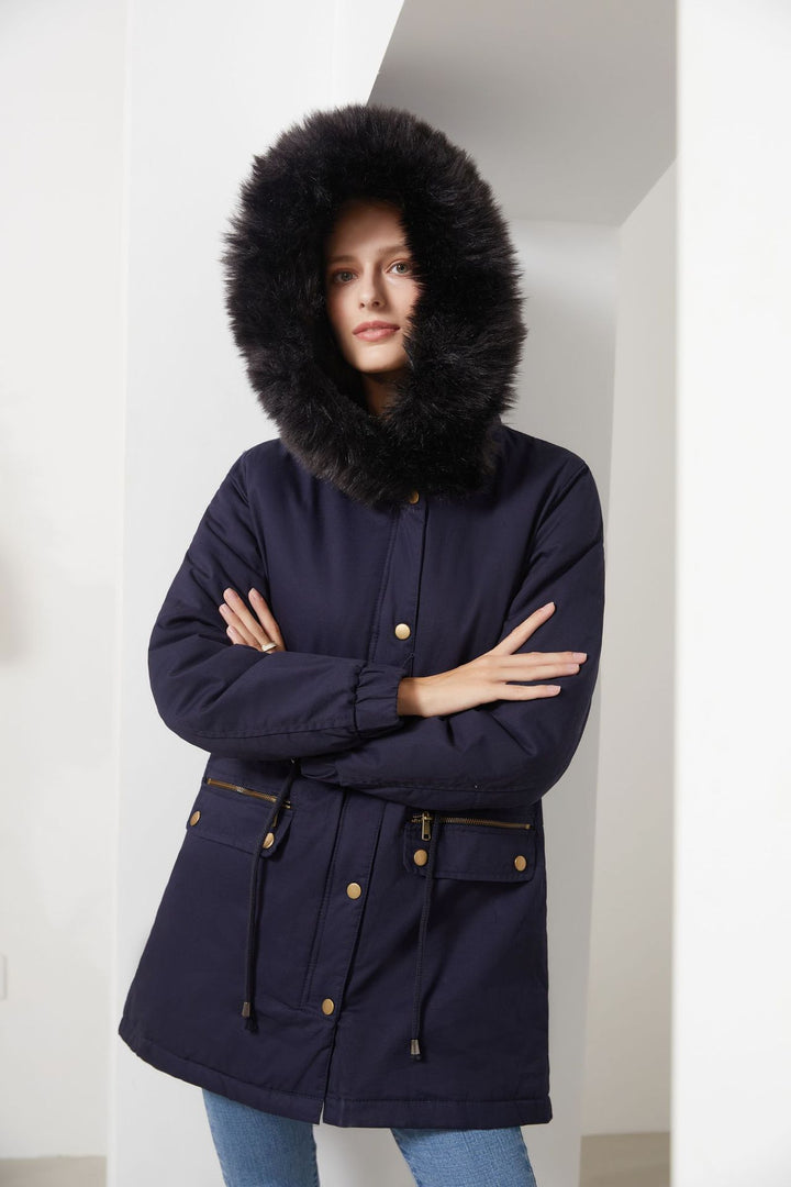 Rosie - Fur Collar Hooded Parka - Plus Velvet Cotton Coat