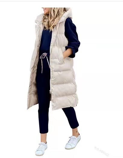 Women's Hooded Long Cotton Vest Jacket