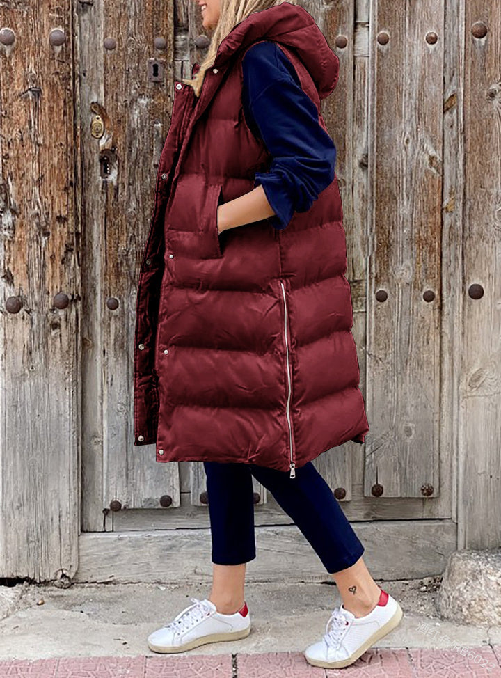 Women's Hooded Long Cotton Vest Jacket