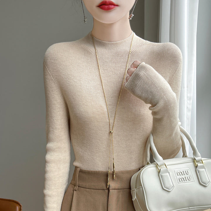 Half-High Collar Slim Bottom Knitted Sweater