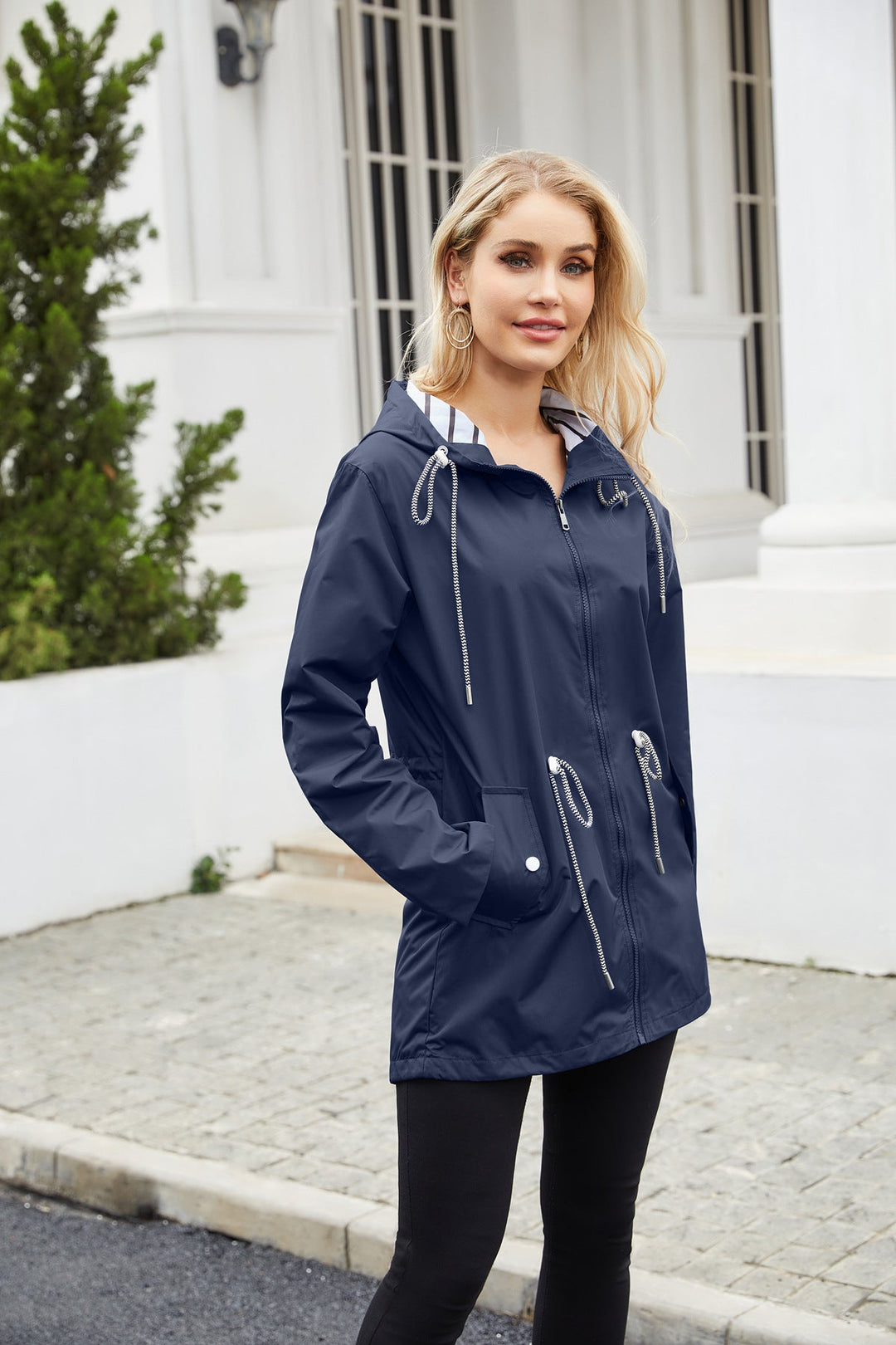 Edith - Striped Rain Coat with hood