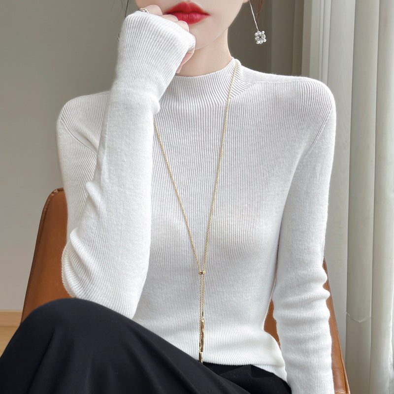 Half-High Collar Slim Bottom Knitted Sweater