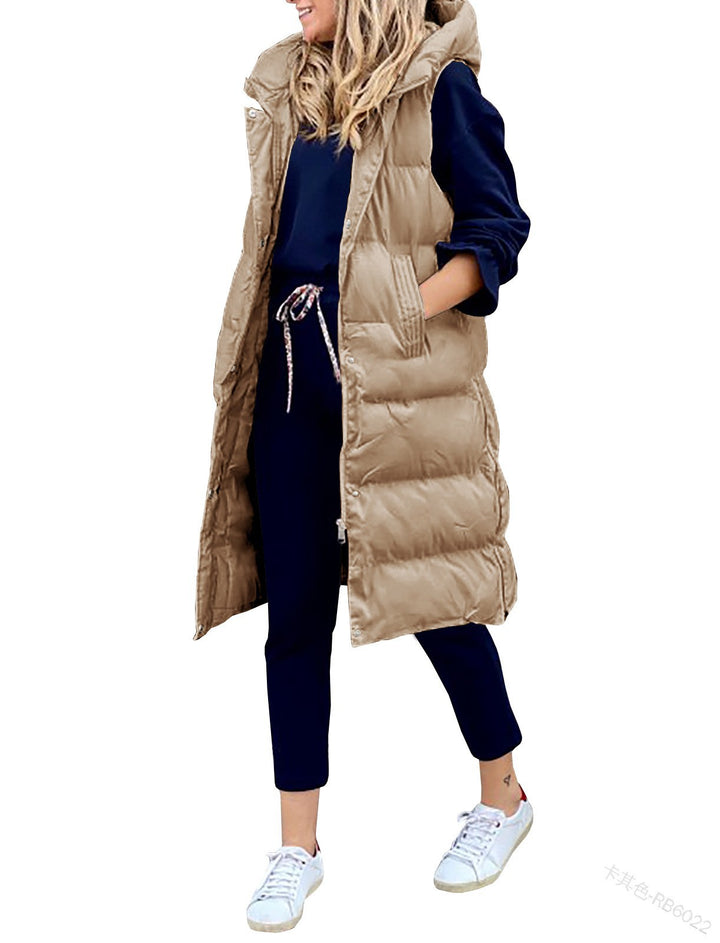 Women's Hooded Long Cotton Vest Jacket