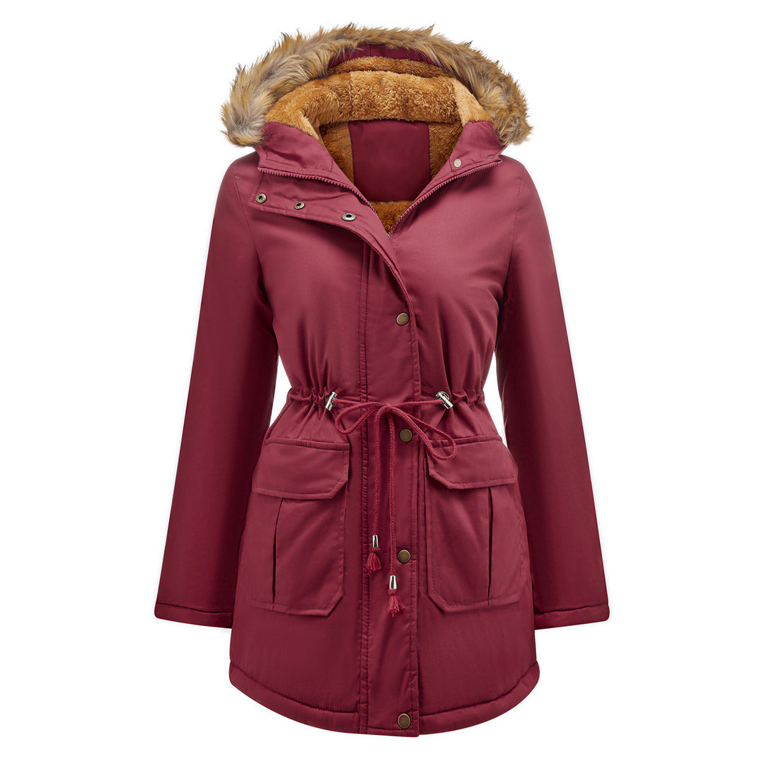 Anya - Plus Velvet Cotton Hooded Fur Collar Coat