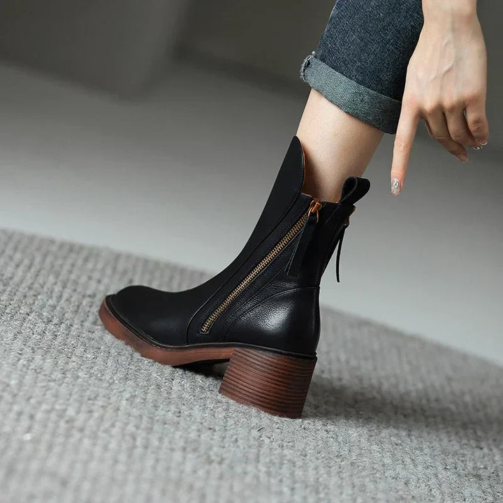 DIANA - LEATHER ZIP ANKLE BOOTS