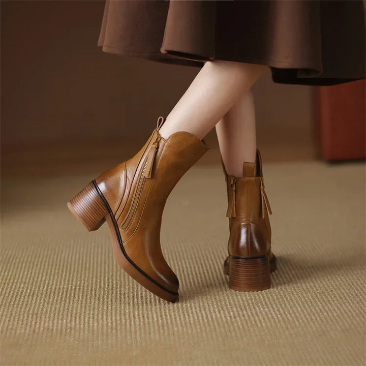 DIANA - LEATHER ZIP ANKLE BOOTS