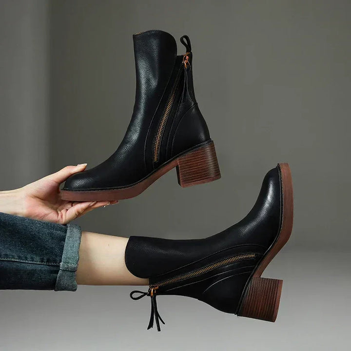 DIANA - LEATHER ZIP ANKLE BOOTS